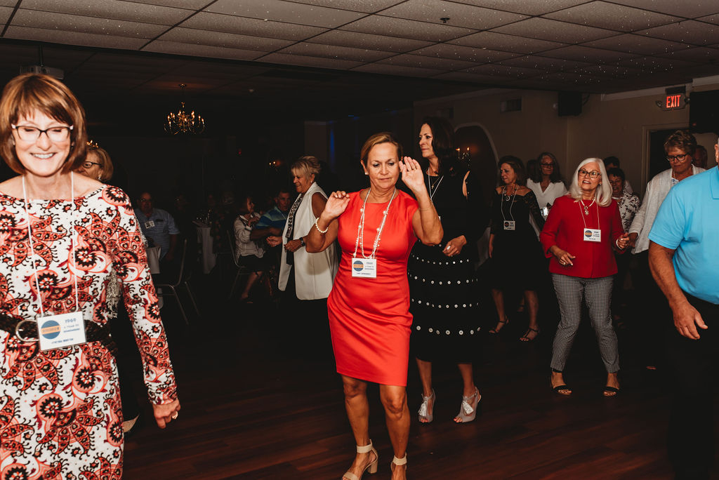 Dance Floor from Left: Cynthia Morton, Kathie Merinbaum, Rhonda Weber Flure (RGHS 1970), Cindy Capnerhurst, Kim Youngerman, Cheri Verme, Mary Jo Garrett, Terri McLain, Charlotte Tourville, Janet Seyer and Rudy Cobb; Background Seated from Left: Mike Howar