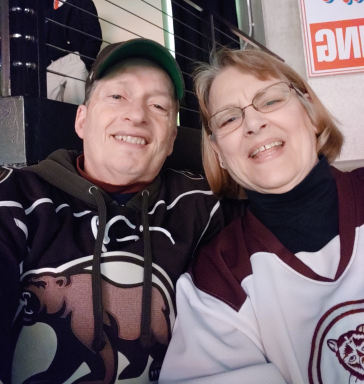 George & me at a Phantoms vs Hershey Bears hockey game. We had to root for Hershey cause George was a mini Bear when he grew up in Hershey.