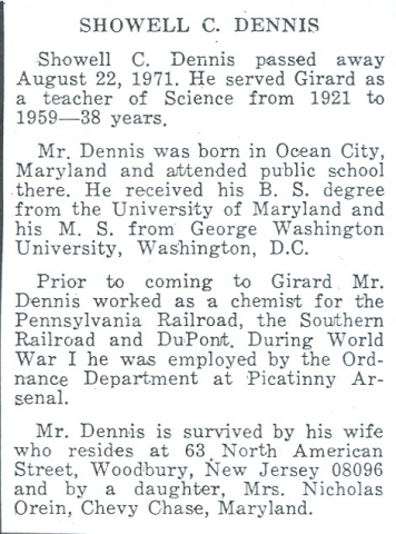 Showell C. Dennis 
? - 22 August 1971