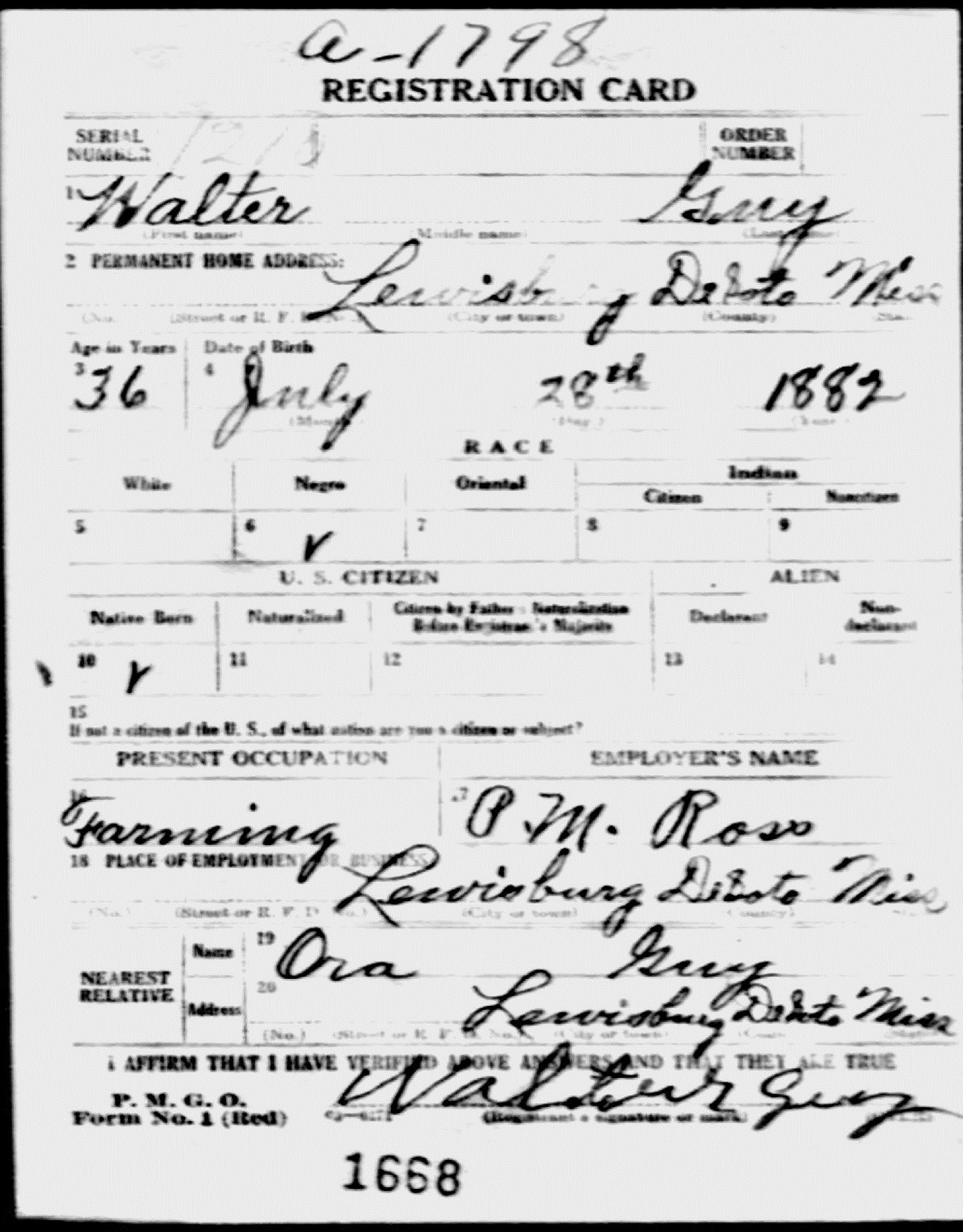 Walter Guy (son of George Guy) (3rd Generation)