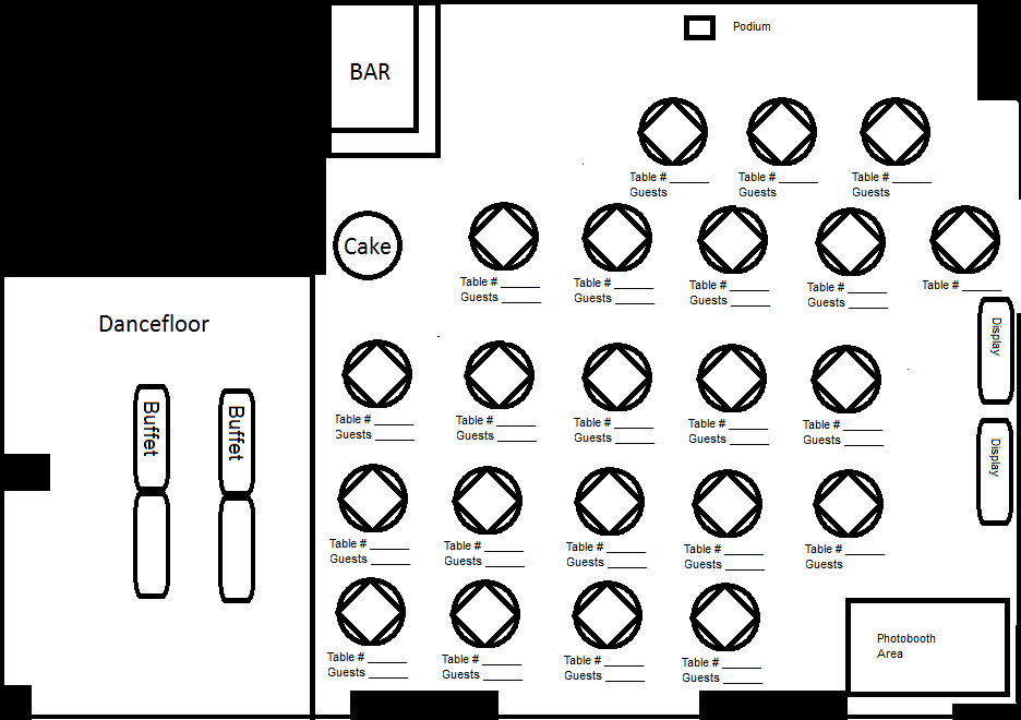 ROSE ROOM FLOOR PLAN: Seating was open in our Party Room.